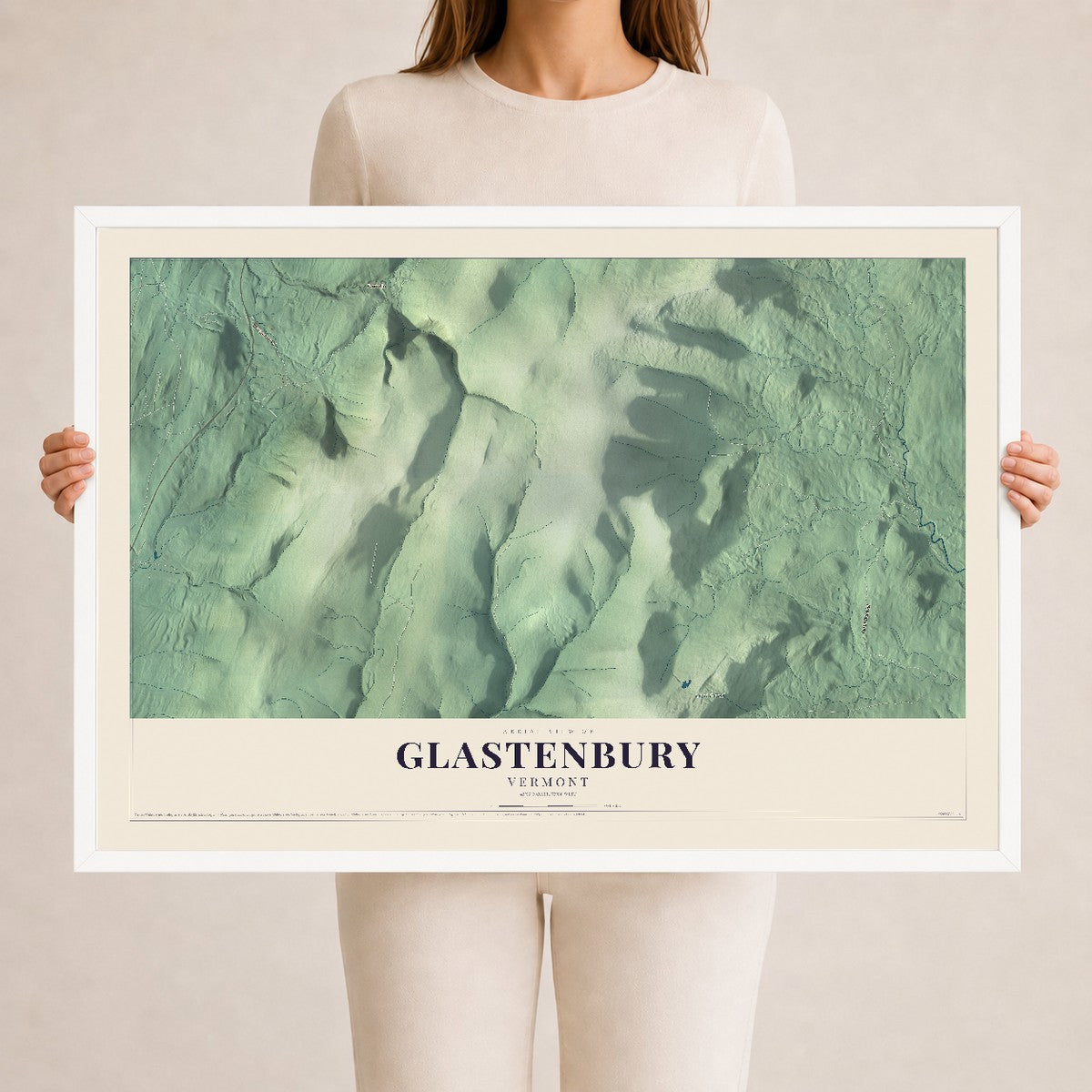 Map of Glastenbury, Vermont, 24 x 36 inch print in a white wood frame
