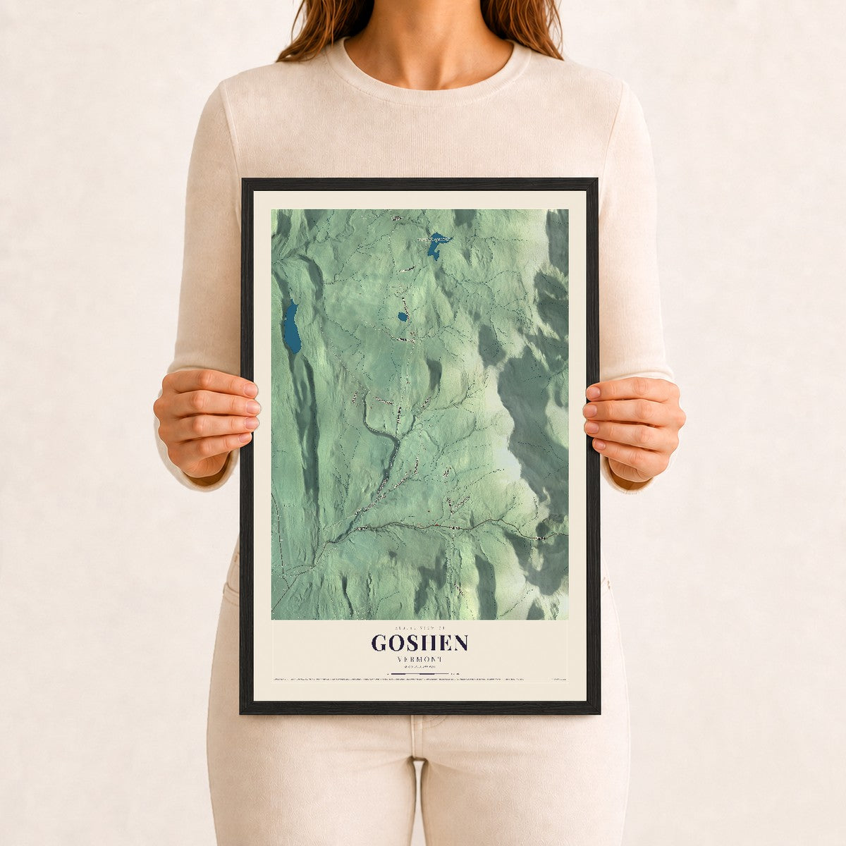 Goshen, Vermont map print - 12 x 18 black Ayous wood frame