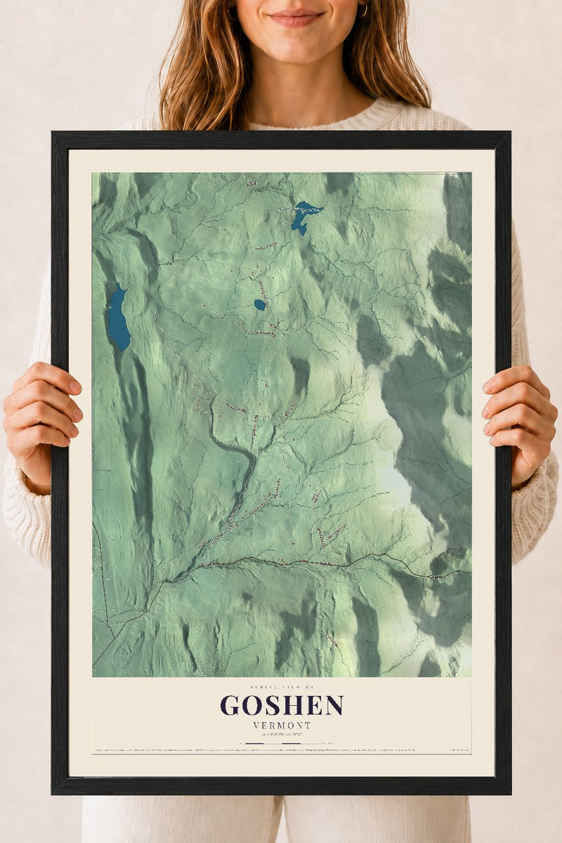 Goshen, Vermont map print - 18 x 24 black Ayous wood frame