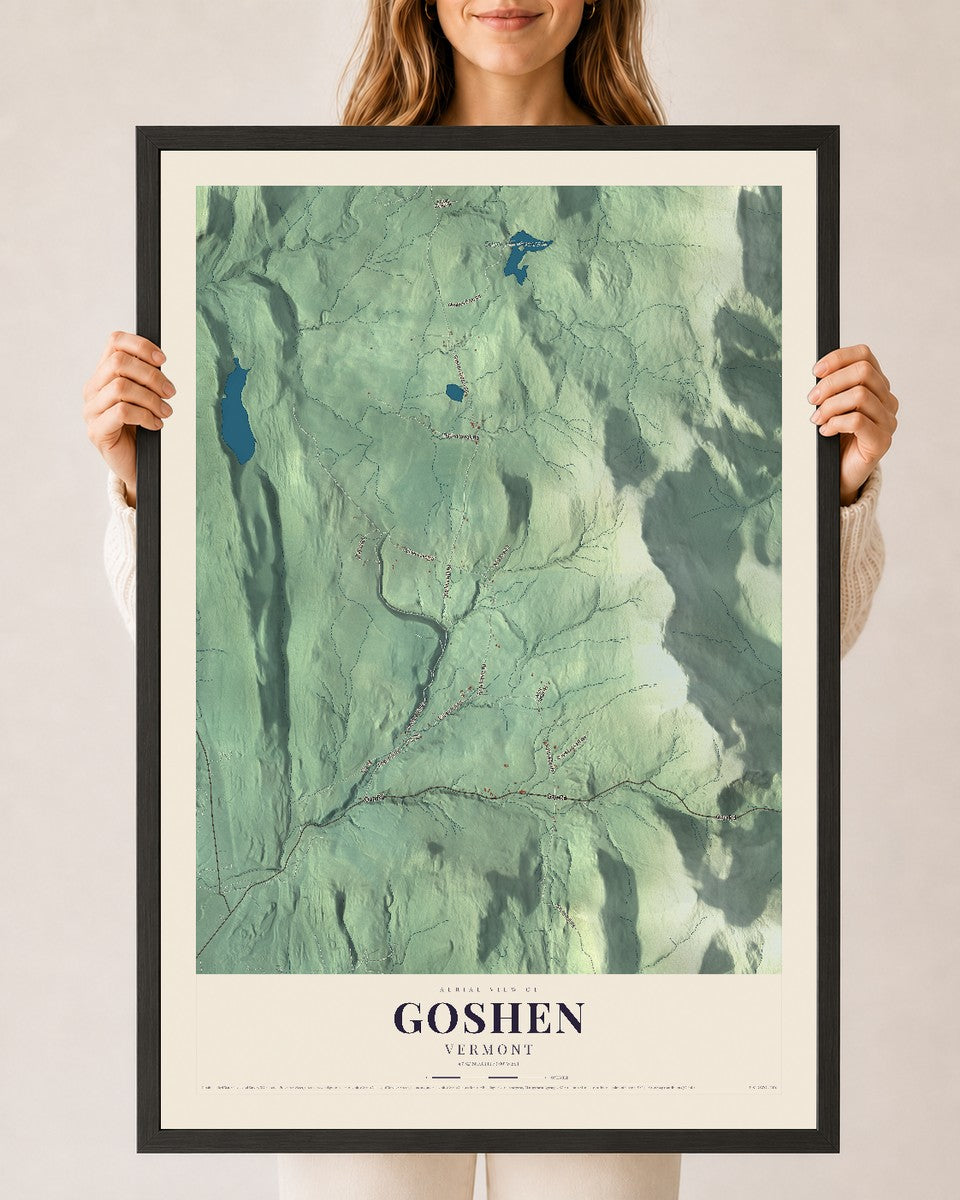 Goshen, Vermont map print - 24 x 36 black Ayous wood frame