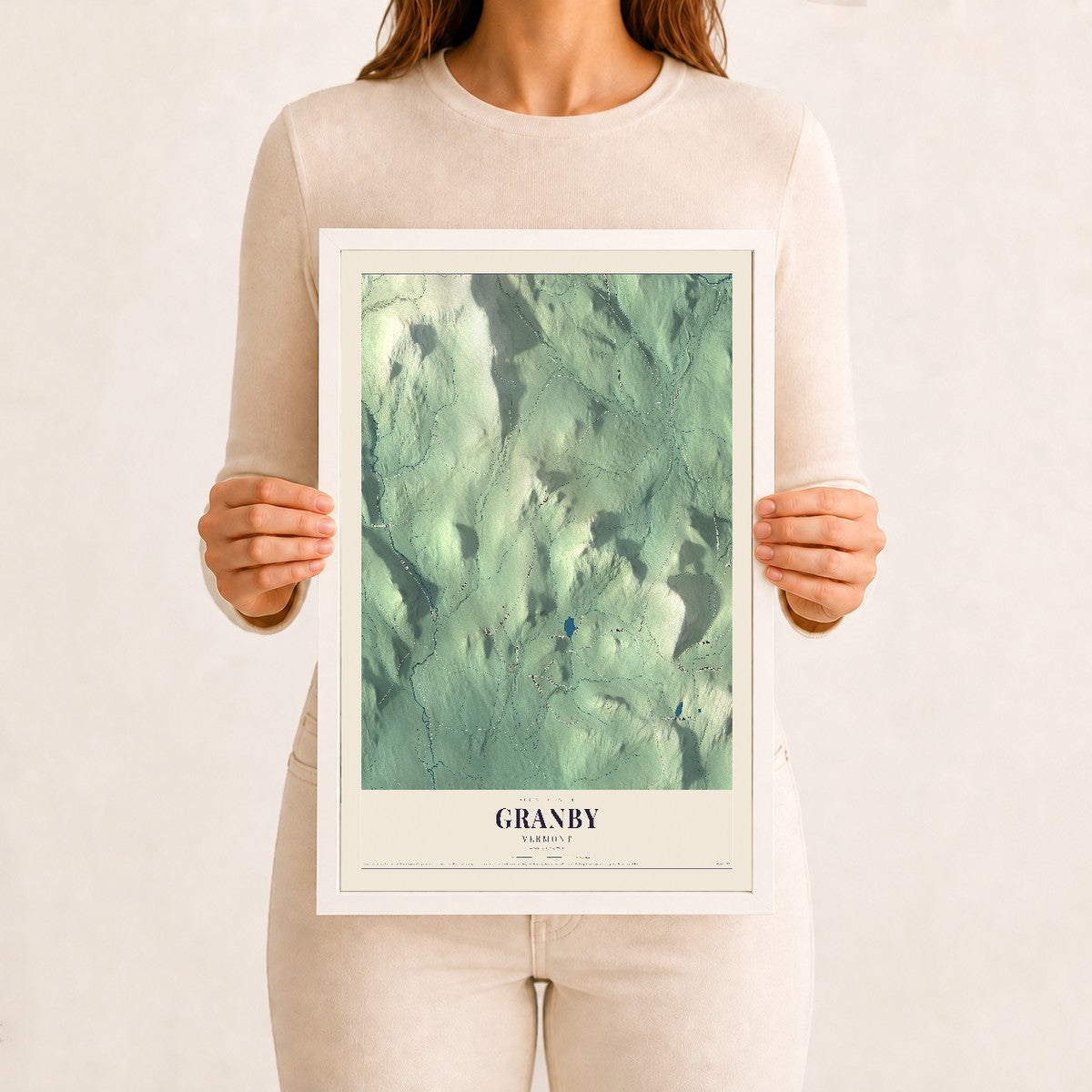 Granby, Vermont map print - 12 x 18 white Ayous wood frame