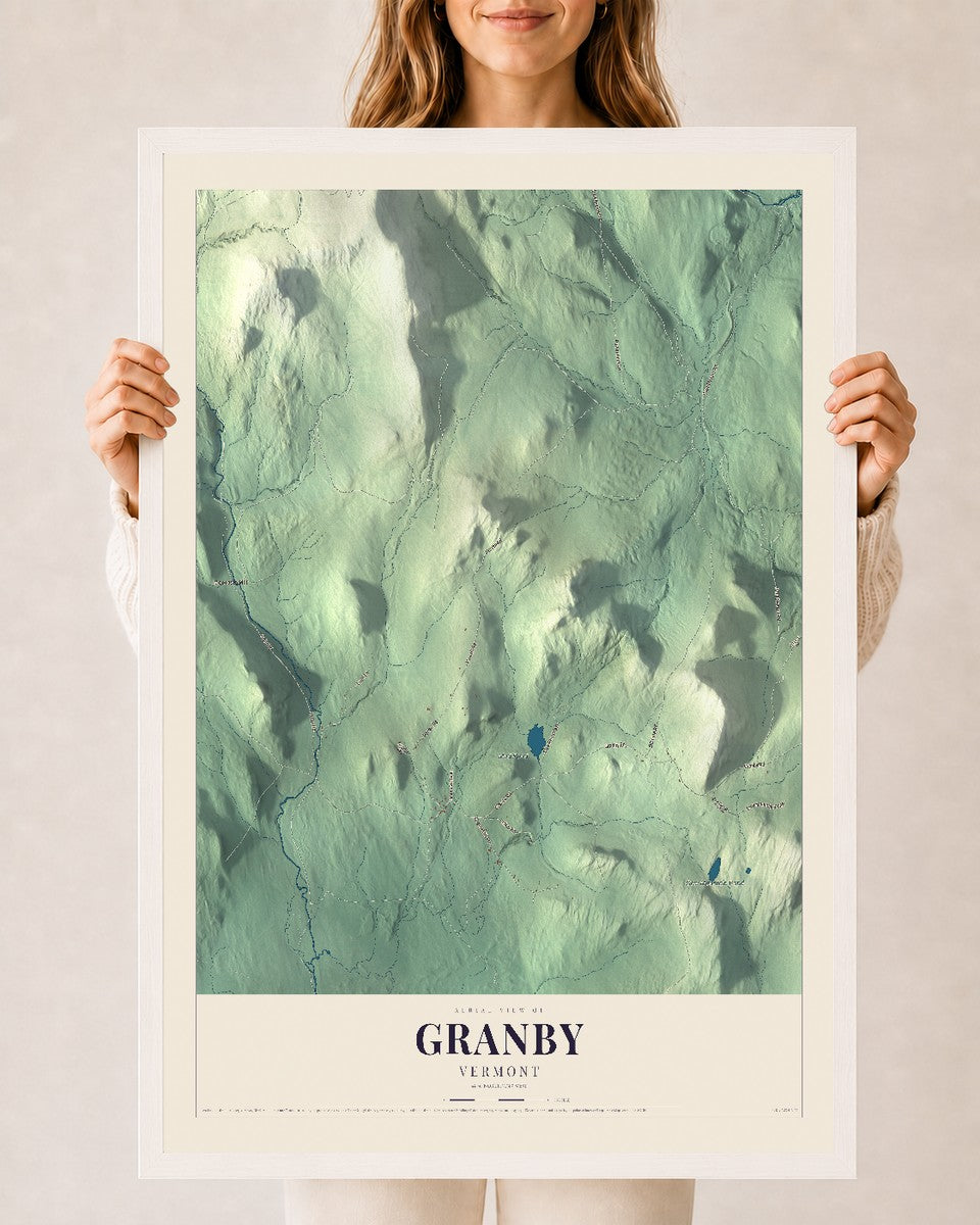 Granby, Vermont map print - 24 x 36 white Ayous wood frame