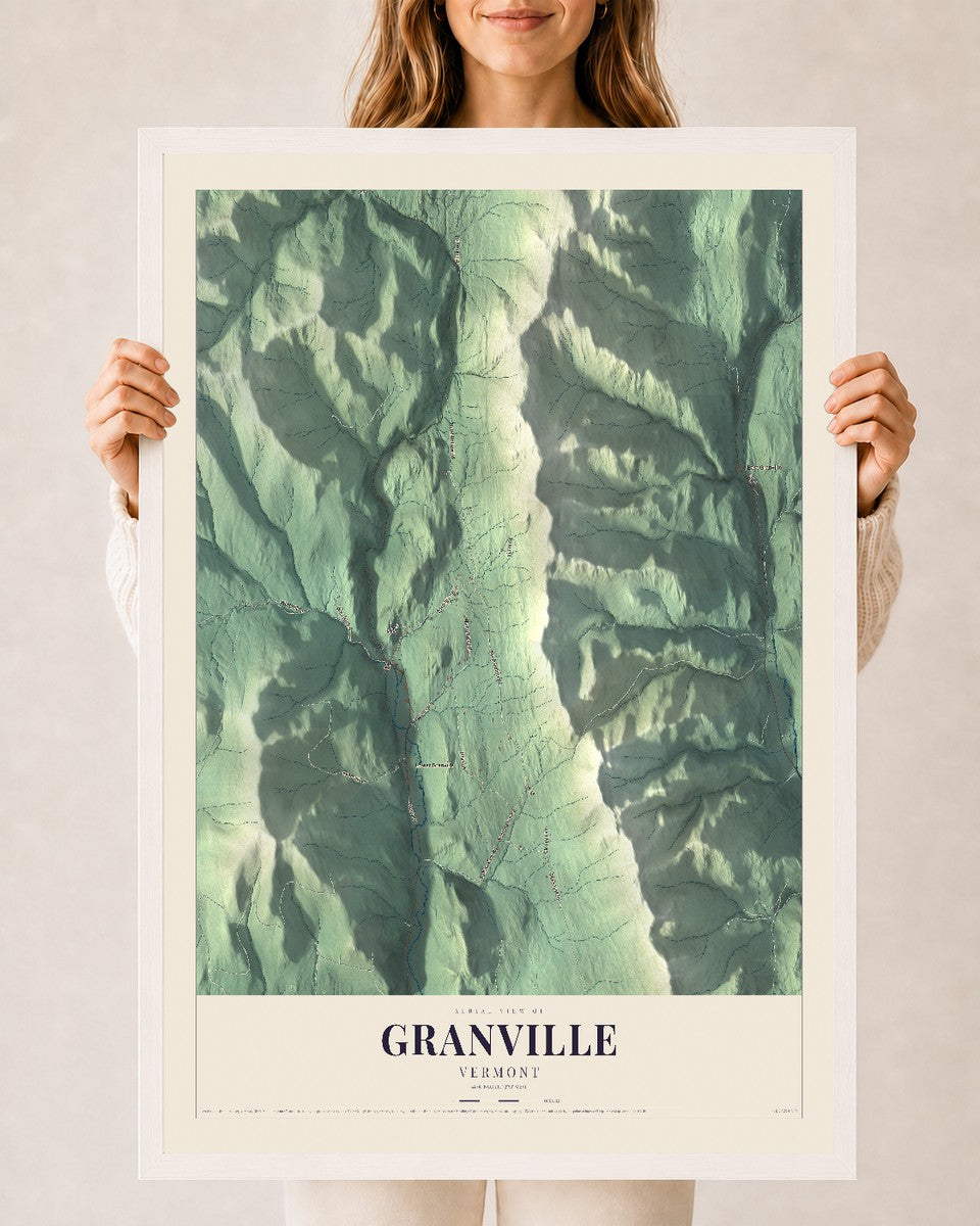 Granville, Vermont map print - 24 x 36 white Ayous wood frame