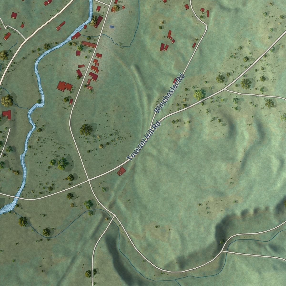 Close-up of the map of Greensboro Bend, Vermont print showing street and building detail