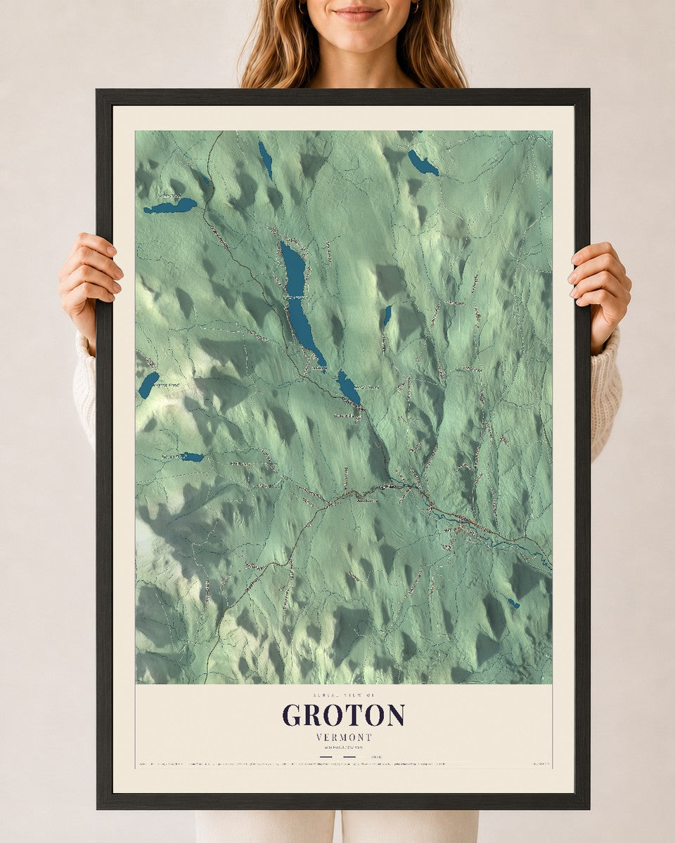 Groton, Vermont map print - 24 x 36 black Ayous wood frame
