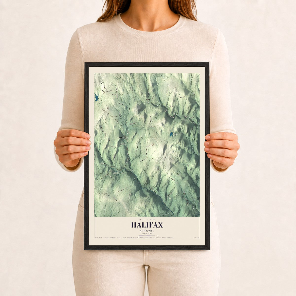 Halifax, Vermont map print - 12 x 18 black Ayous wood frame
