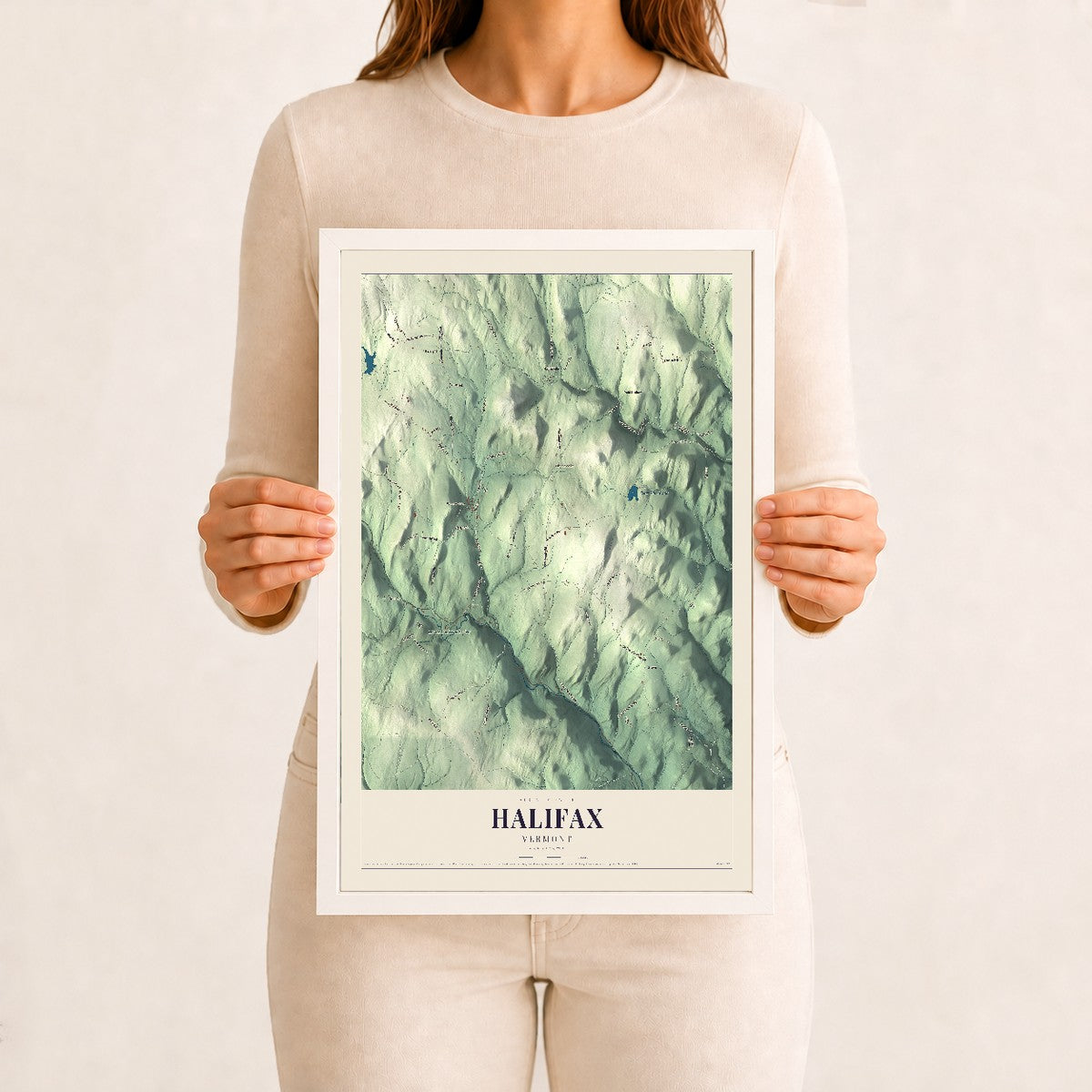 Halifax, Vermont map print - 12 x 18 white Ayous wood frame