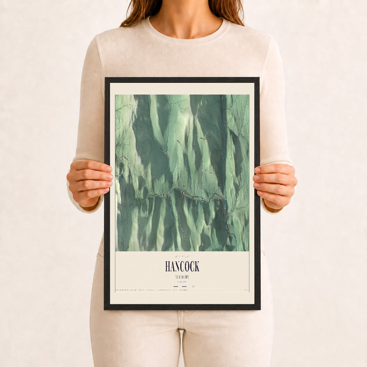 Hancock, Vermont map print - 12 x 18 black Ayous wood frame
