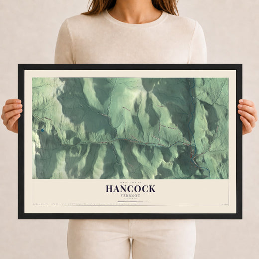 Map of Hancock, Vermont, 12 x 18 inch print in a black wood frame