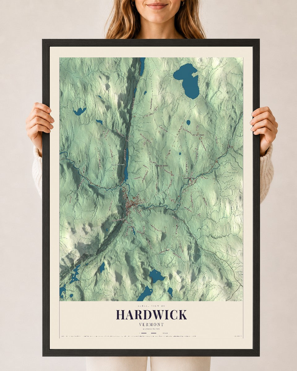 Hardwick, Vermont map print - 24 x 36 black Ayous wood frame