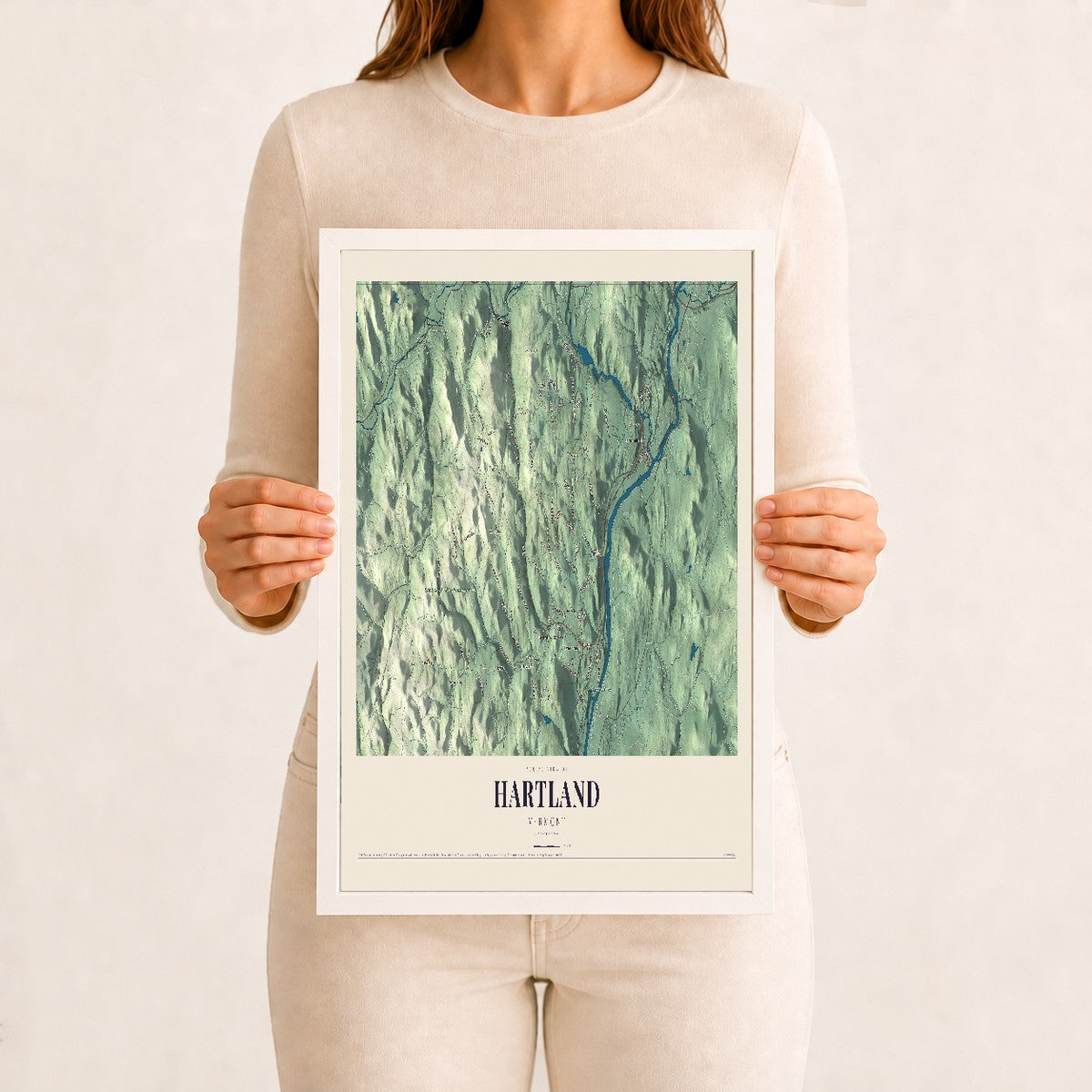 Hartland, Vermont map print - 12 x 18 white Ayous wood frame