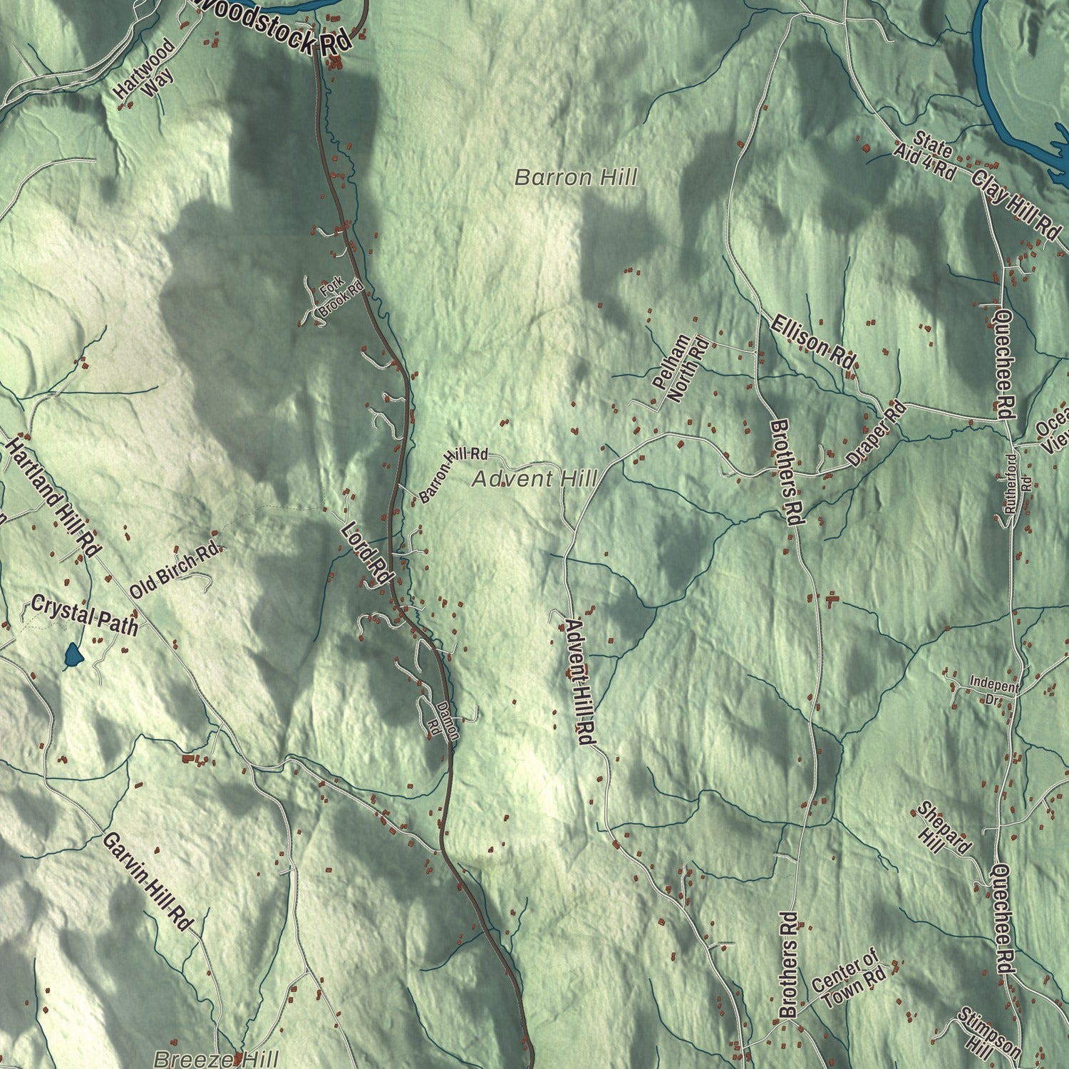 Terrain and local geography detail from the Hartland, Vermont map