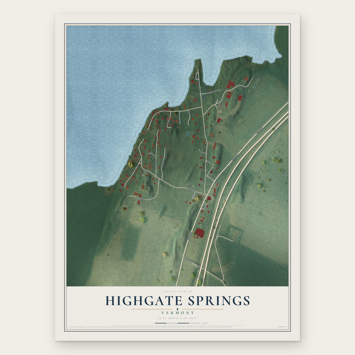 Highgate Springs, Vermont map print, the full design
