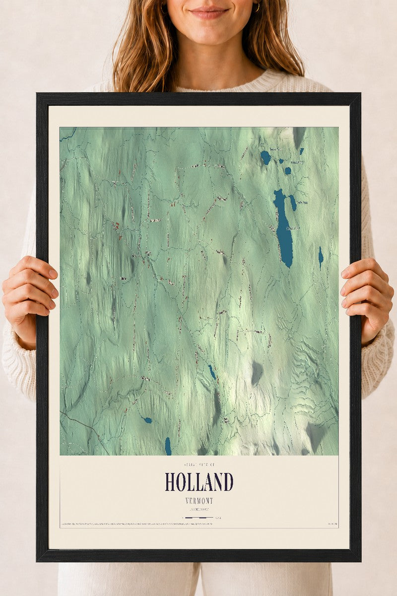 Holland, Vermont map print - 18 x 24 black Ayous wood frame