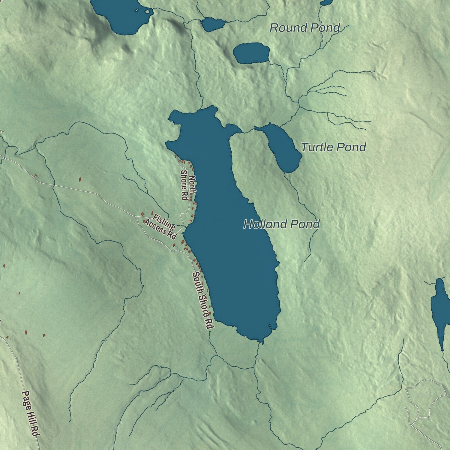 Terrain and local geography detail from the Holland, Vermont map