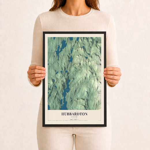 Map of Hubbardton, Vermont, 12 x 18 inch print in a black wood frame
