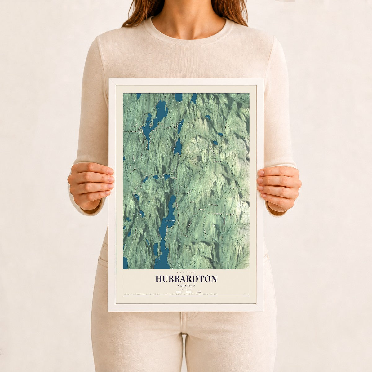 Hubbardton, Vermont map print - 12 x 18 white Ayous wood frame