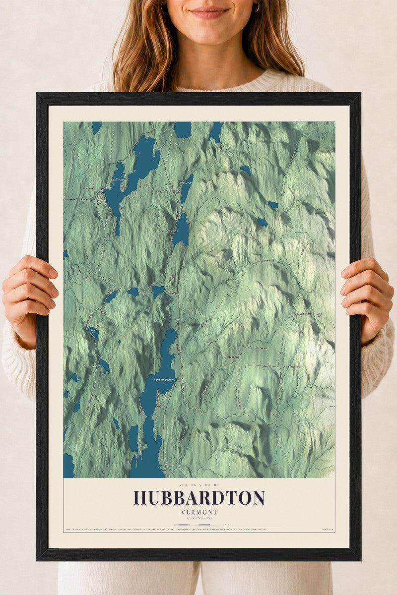 Hubbardton, Vermont map print - 18 x 24 black Ayous wood frame