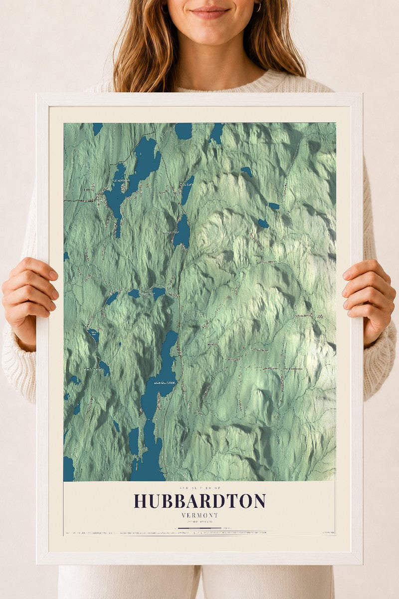 Hubbardton, Vermont map print - 18 x 24 white Ayous wood frame