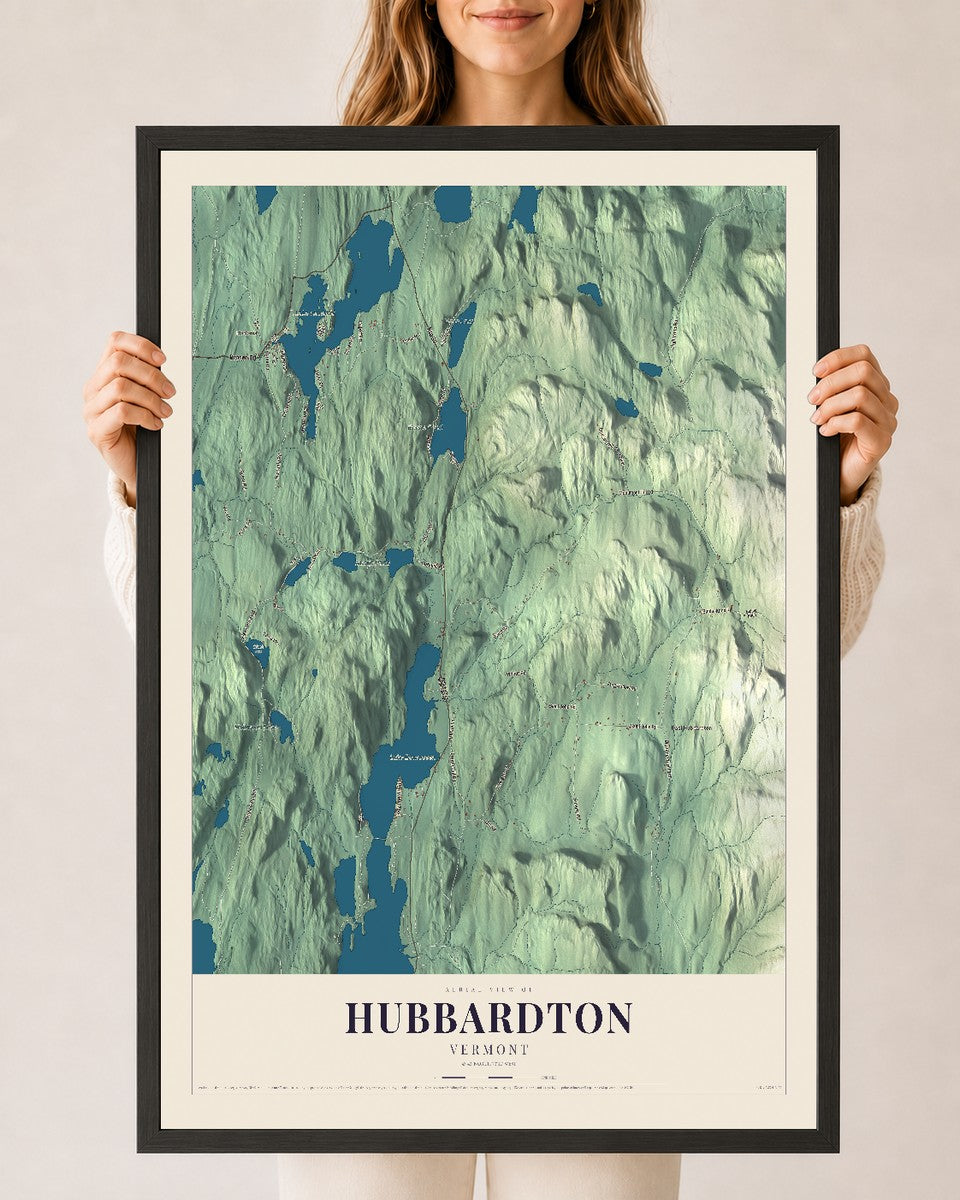 Hubbardton, Vermont map print - 24 x 36 black Ayous wood frame