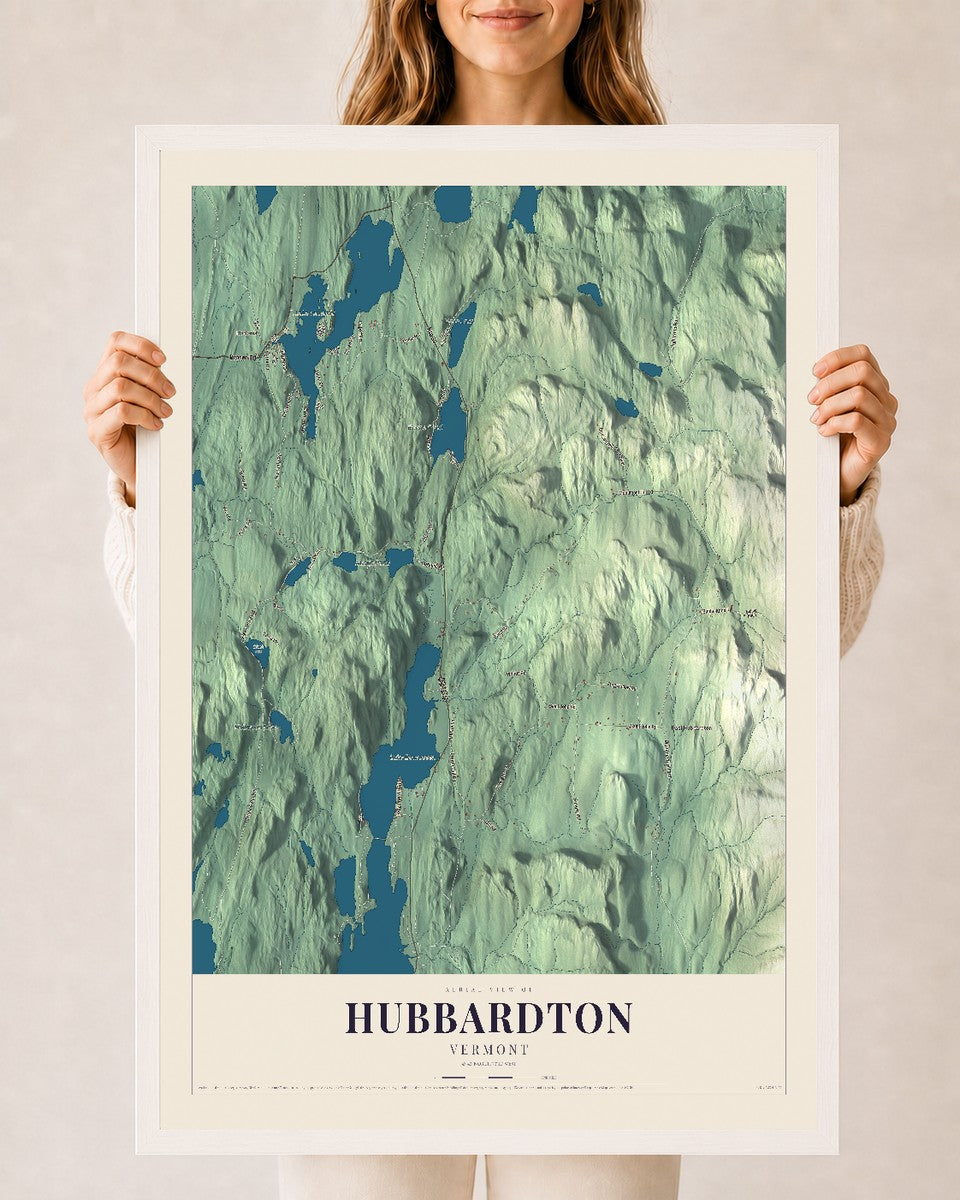 Hubbardton, Vermont map print - 24 x 36 white Ayous wood frame