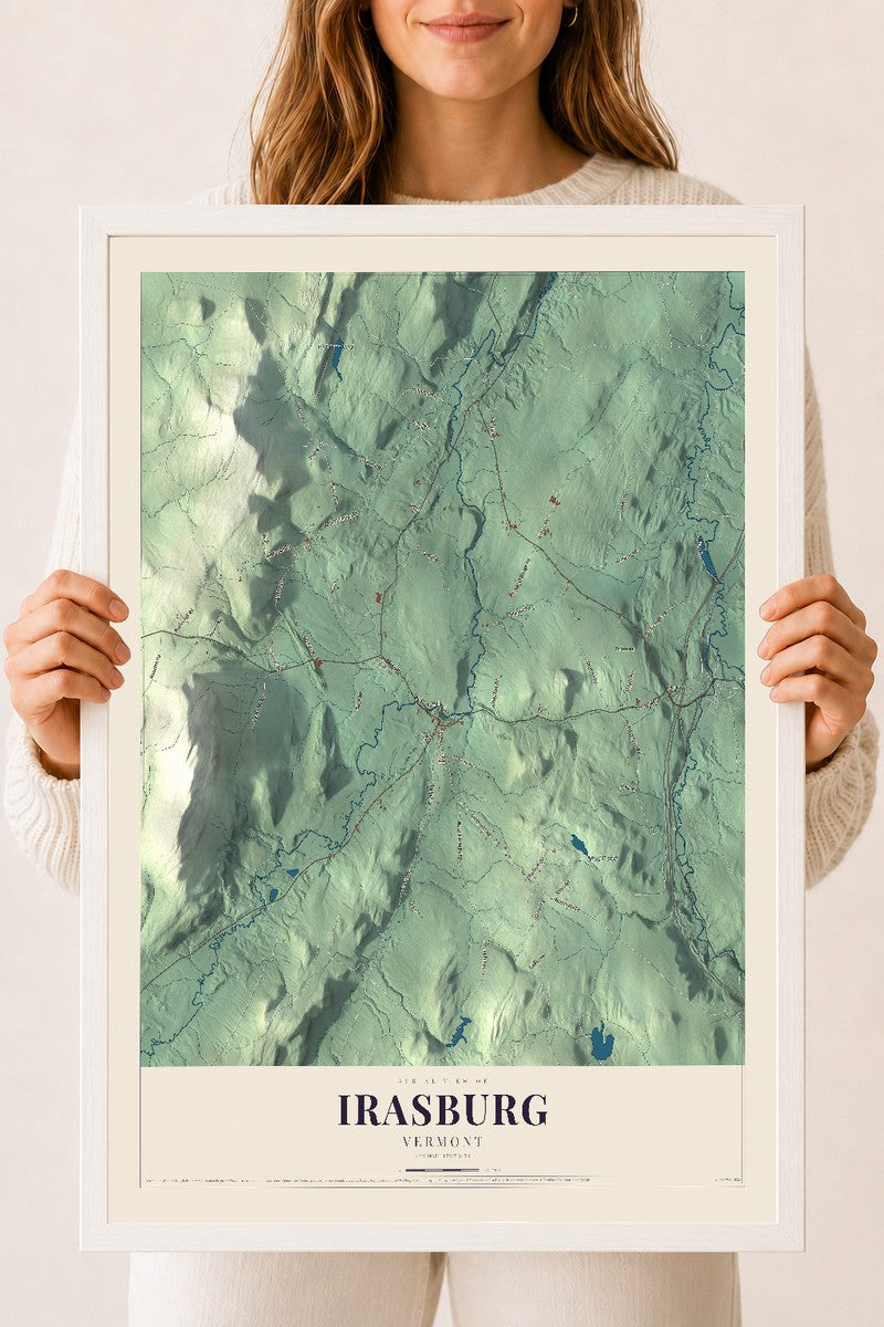 Irasburg, Vermont map print - 18 x 24 white Ayous wood frame