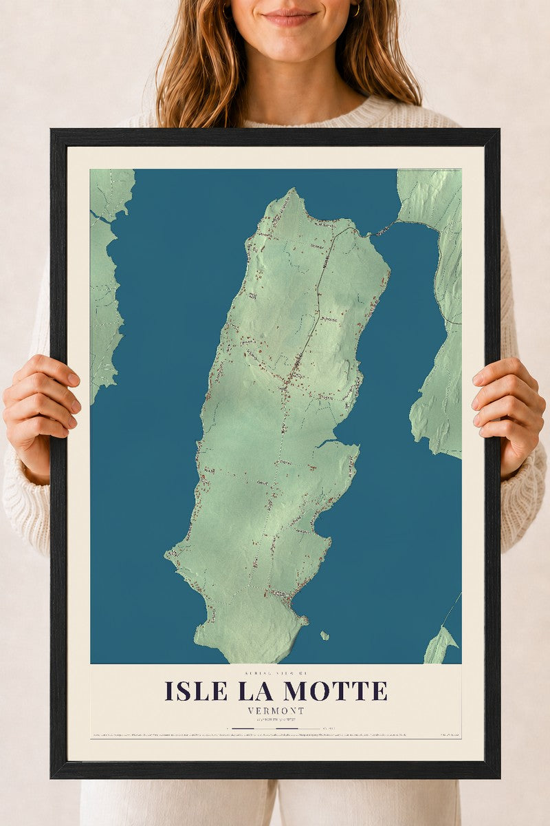 Isle La Motte, Vermont map print - 18 x 24 black Ayous wood frame