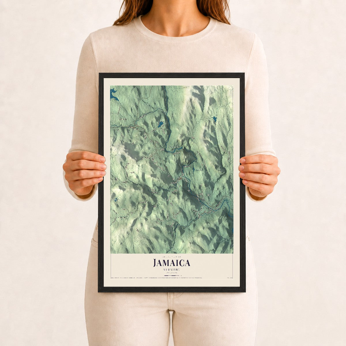 Jamaica, Vermont map print - 12 x 18 black Ayous wood frame