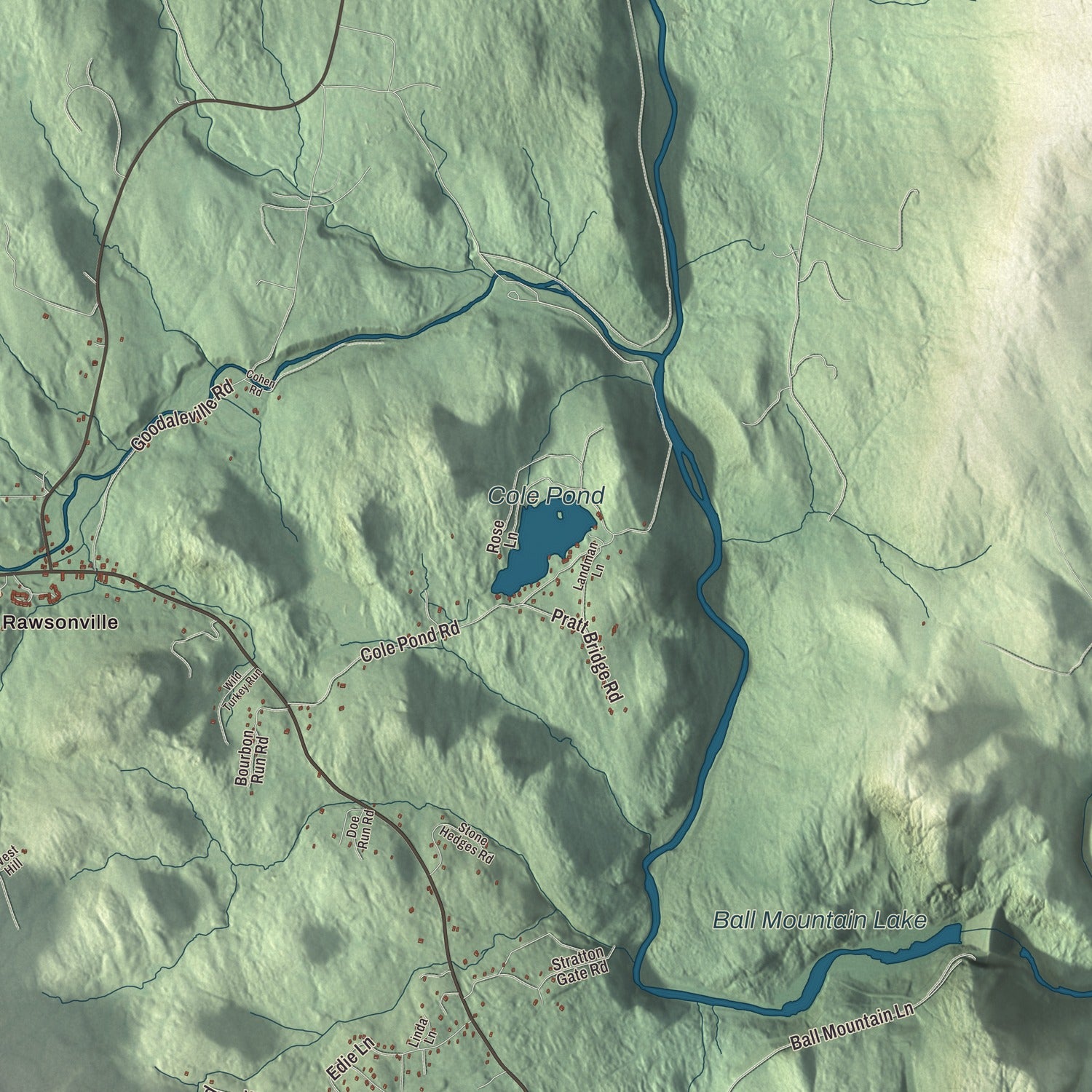 Terrain and local geography detail from the Jamaica, Vermont map