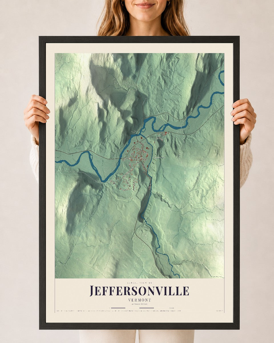Jeffersonville, Vermont map print - 24 x 36 black Ayous wood frame