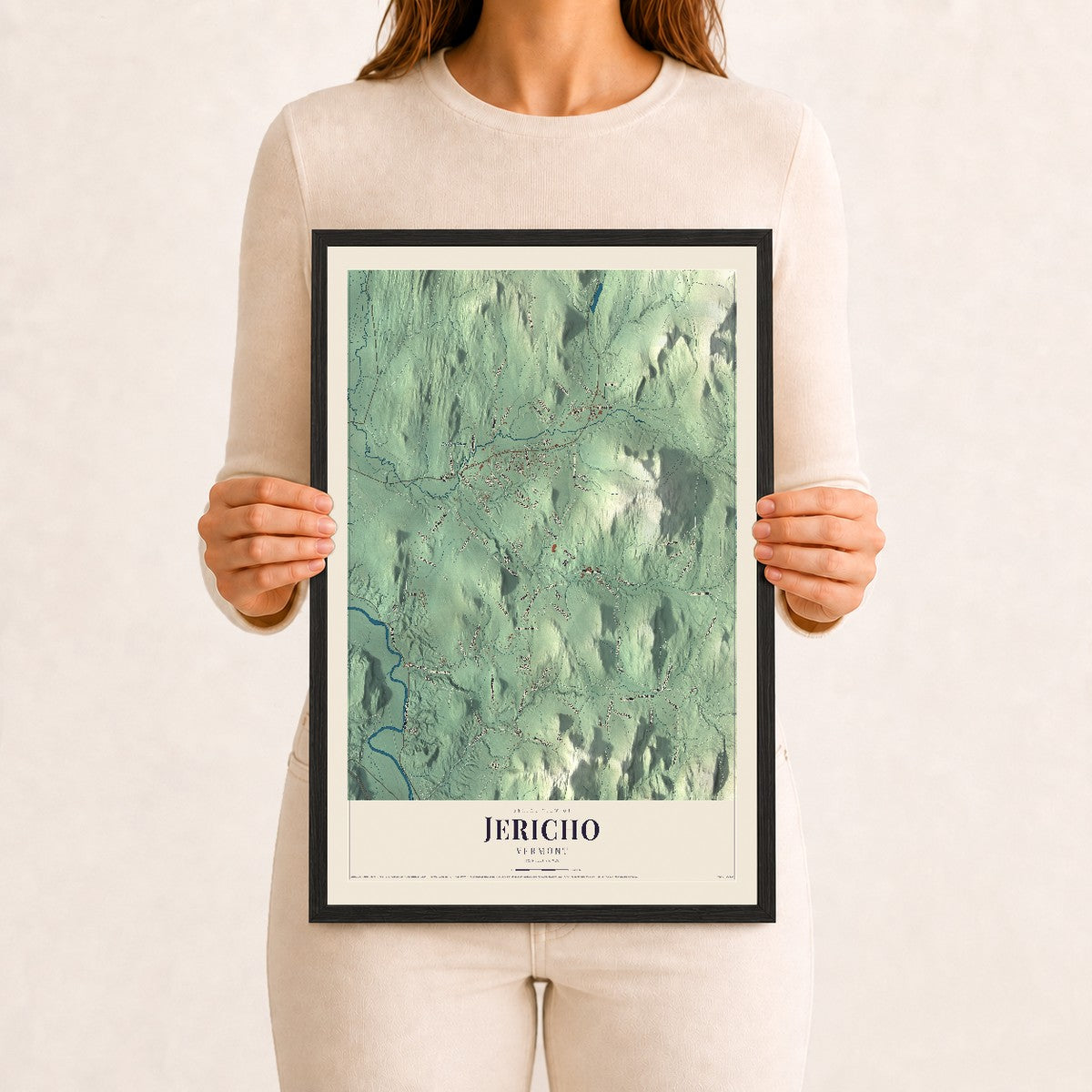 Jericho, Vermont map print - 12 x 18 black Ayous wood frame