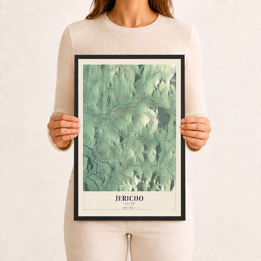 Map of Jericho, Vermont, 12 x 18 inch print in a black wood frame