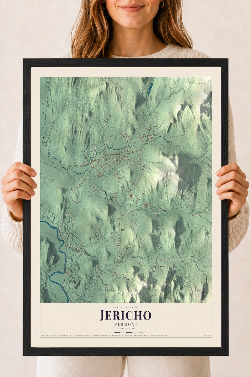 Jericho, Vermont map print - 18 x 24 black Ayous wood frame