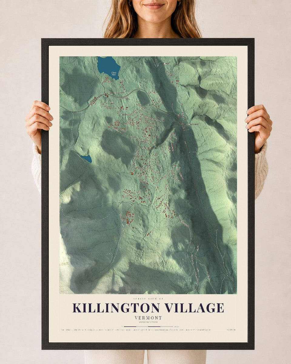 Killington Village, Vermont map print - 24 x 36 black Ayous wood frame