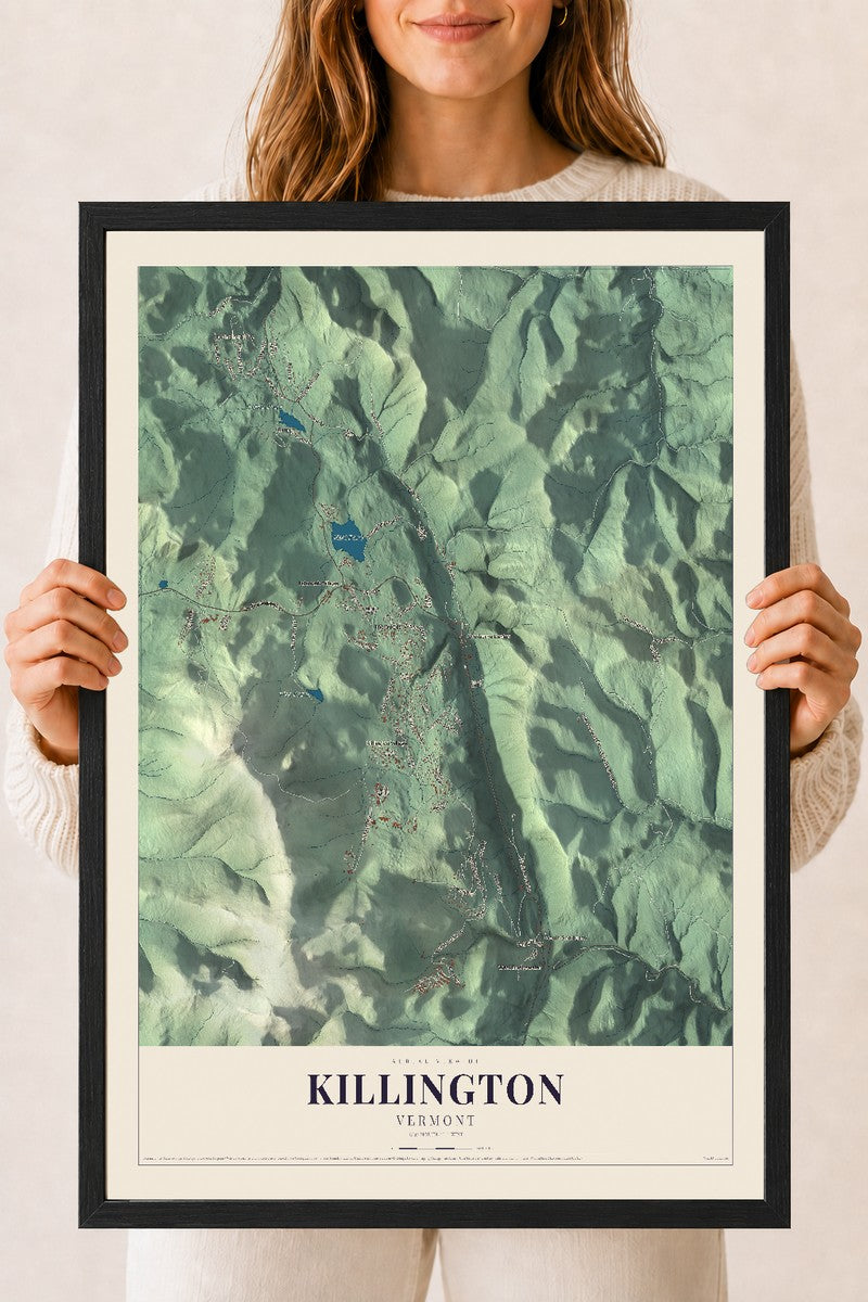 Killington, Vermont map print - 18 x 24 black Ayous wood frame