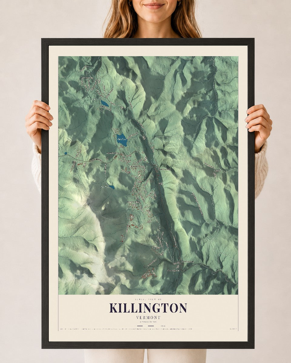 Killington, Vermont map print - 24 x 36 black Ayous wood frame