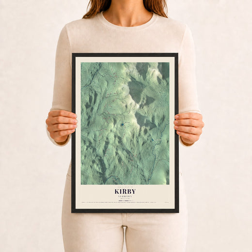 Map of Kirby, Vermont, 12 x 18 inch print in a black wood frame