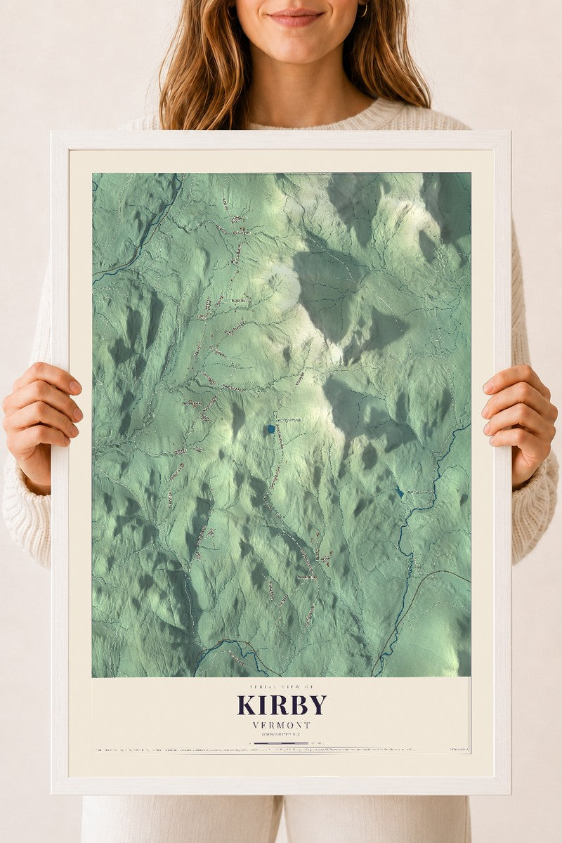 Kirby, Vermont map print - 18 x 24 white Ayous wood frame