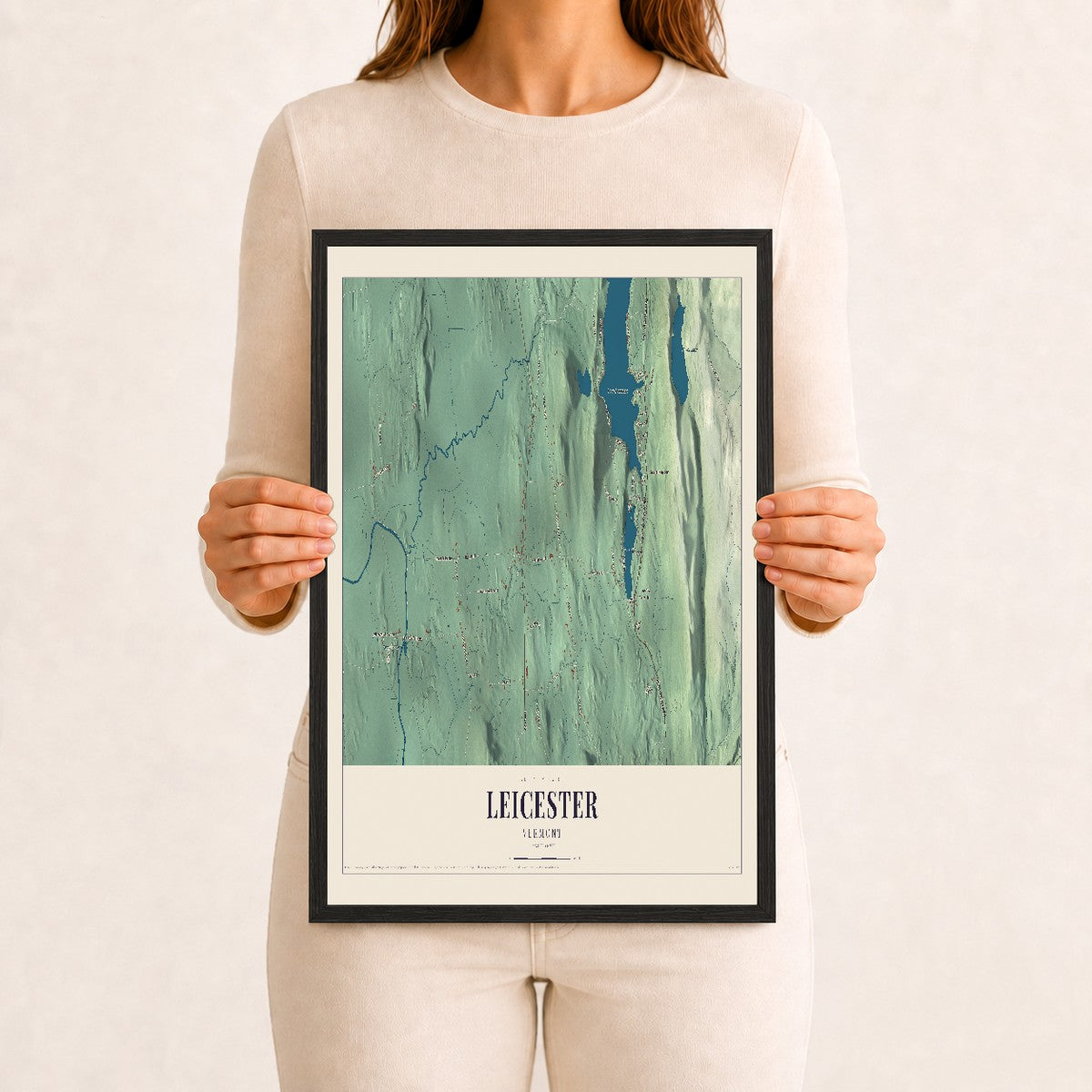 Leicester, Vermont map print - 12 x 18 black Ayous wood frame