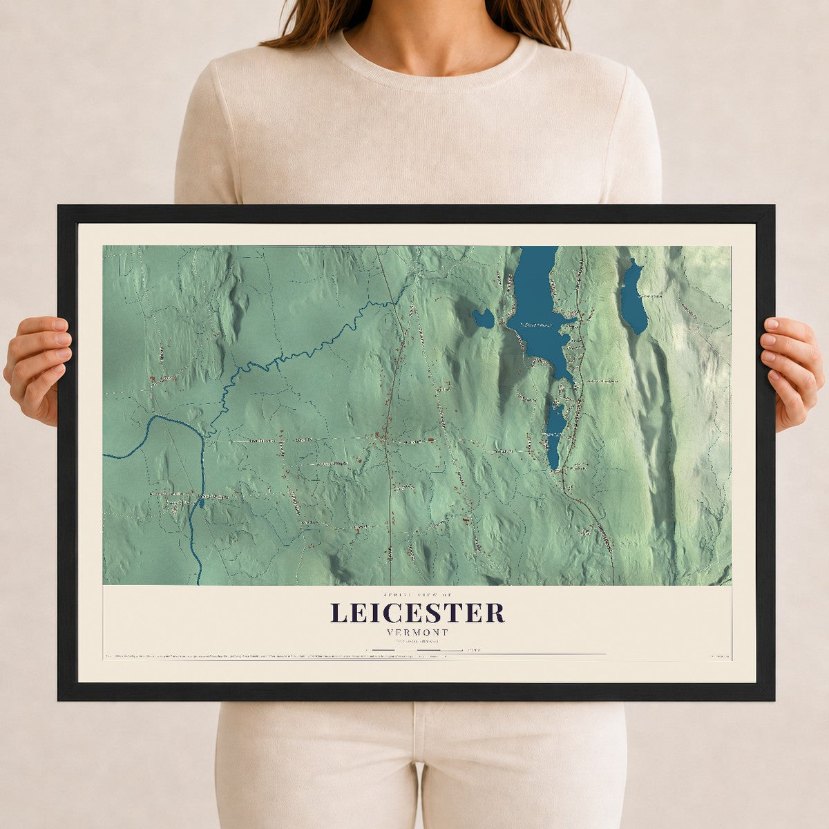Map of Leicester, Vermont, 12 x 18 inch print in a black wood frame