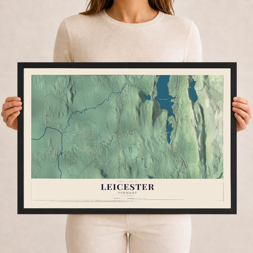 Map of Leicester, Vermont, 12 x 18 inch print in a black wood frame