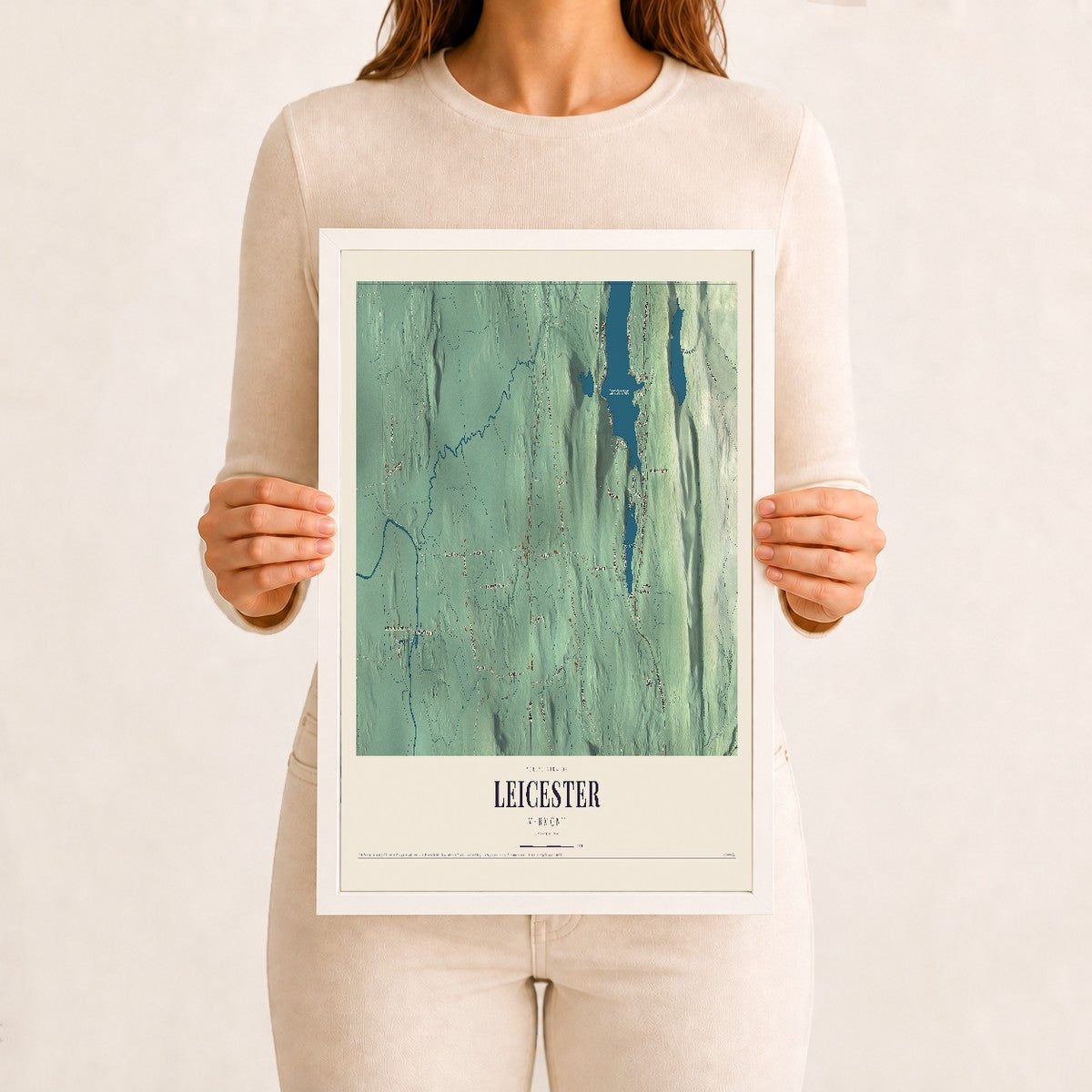 Leicester, Vermont map print - 12 x 18 white Ayous wood frame