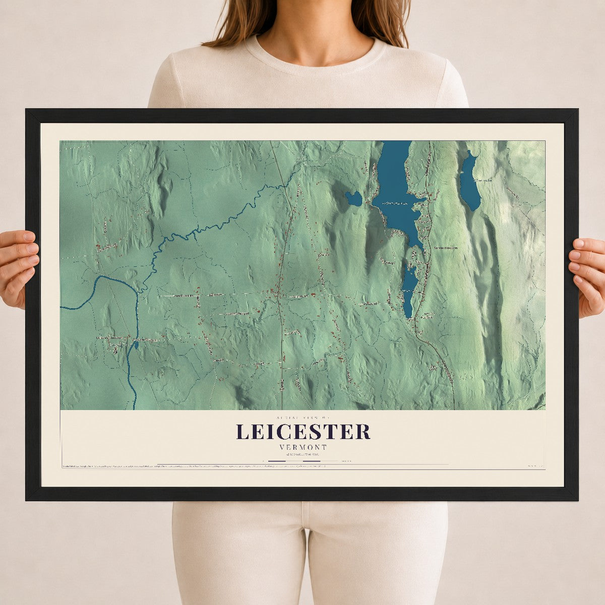 Map of Leicester, Vermont, 18 x 24 inch print in a black wood frame
