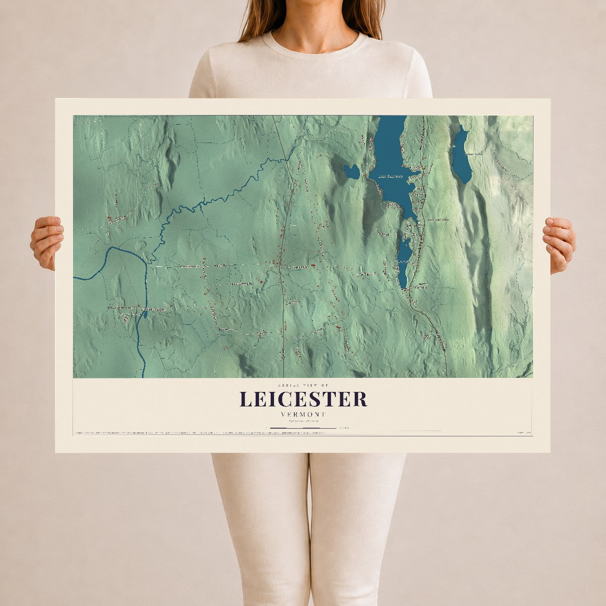 Map of Leicester, Vermont, 24 x 36 inch unframed archival matte print