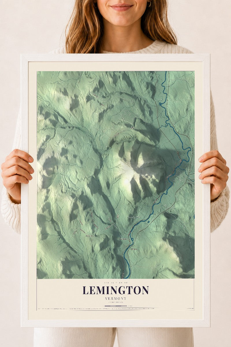 Lemington, Vermont map print - 18 x 24 white Ayous wood frame