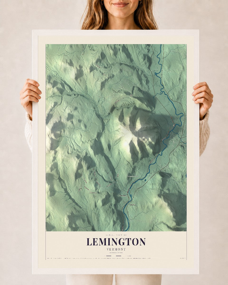 Lemington, Vermont map print - 24 x 36 white Ayous wood frame