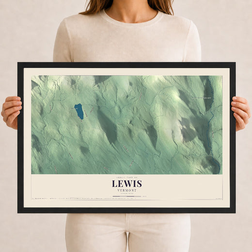 Map of Lewis, Vermont, 12 x 18 inch print in a black wood frame