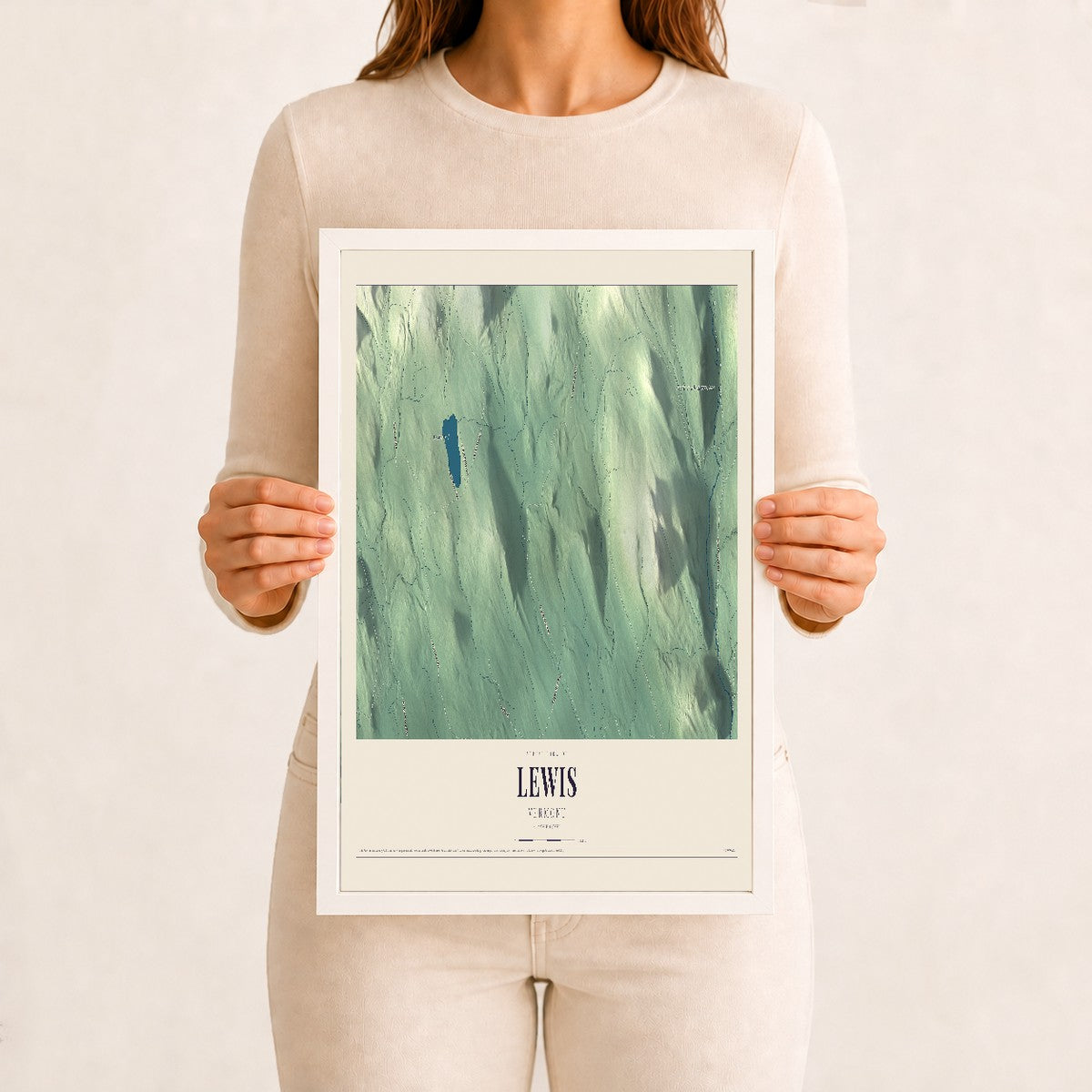 Lewis, Vermont map print - 12 x 18 white Ayous wood frame