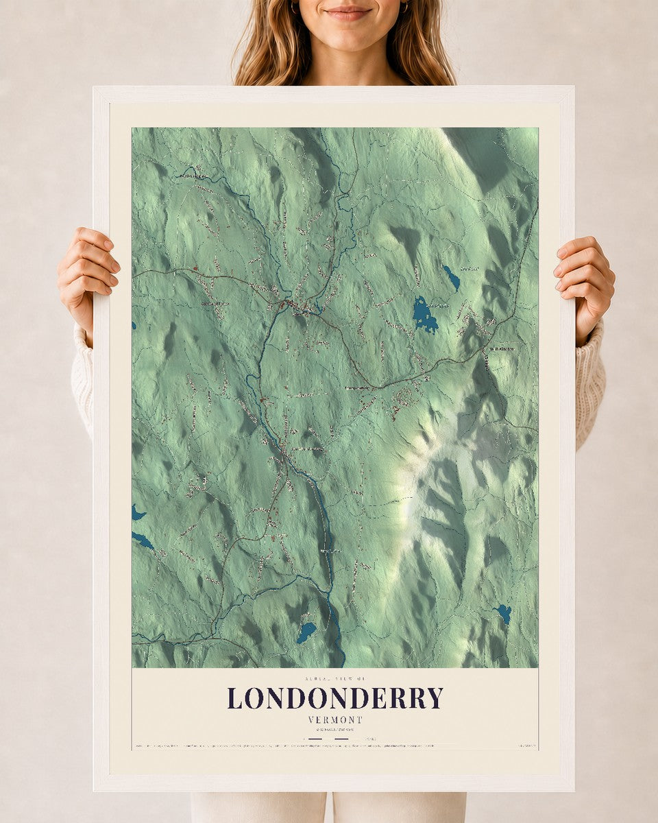 Londonderry, Vermont map print - 24 x 36 white Ayous wood frame