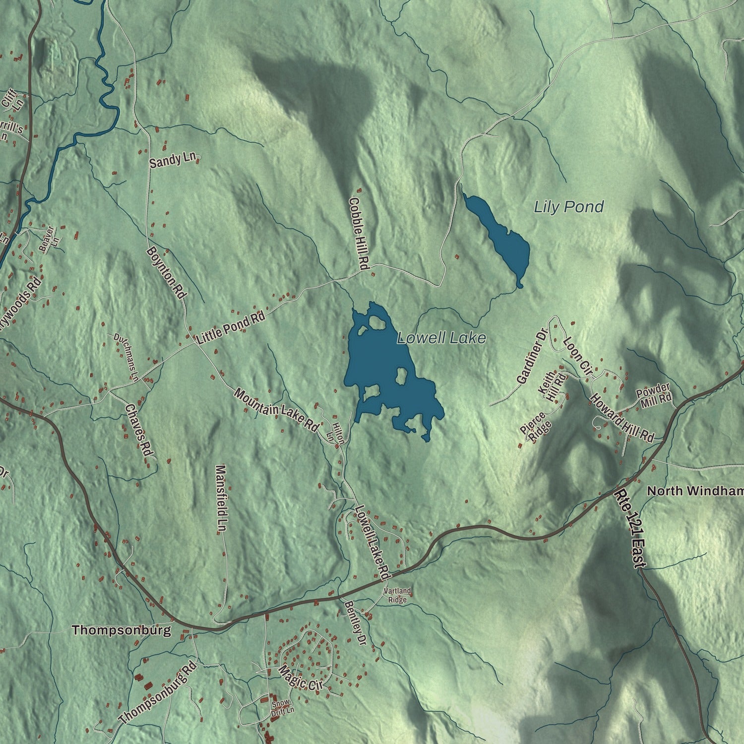 Terrain and local geography detail from the Londonderry, Vermont map
